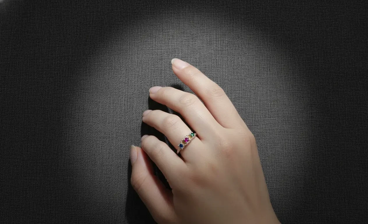 Vista de Anillo banda fina con zirconias multicolor