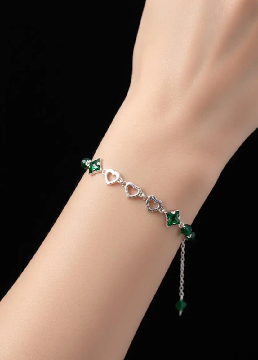 Vista de Heart Bracelet with Green Stones