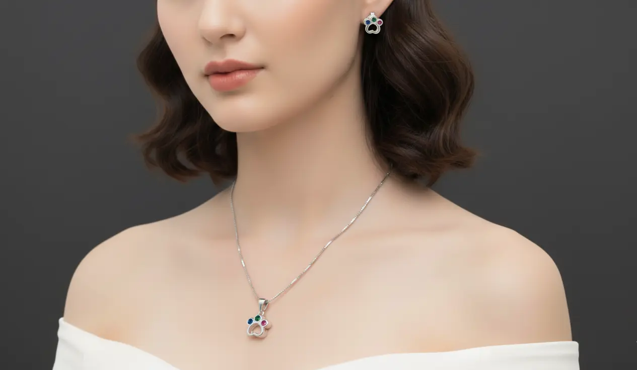 Vista de Set: Paw Print Chain and Earrings